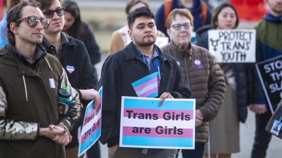 Image: More than 100 people rallied at the Capitol in Boise, Idaho, in support of transgender students and athletes.