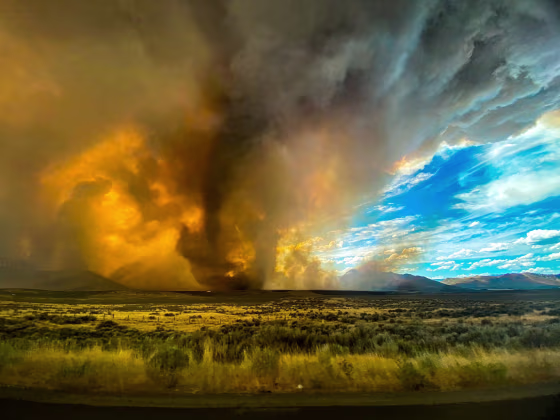 Image: Funnel appearing in thick plume of smoke from the Loyalton Fire is seen in Lassen County