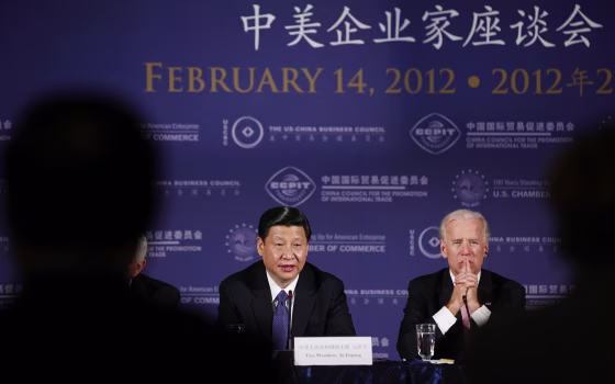 Vice President Biden and China's Vice President Xi during a business roundtable event at the U.S. Chamber of Commerce in Washington