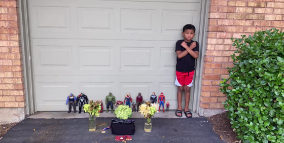 Kian Westbrook, 7, pays tribute to Chadwick Boseman, who died recently of colon cancer. 