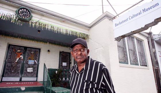 Sylvester Francis, owner of the Back Street Cultural Museum, celebrates the museum's 10th anniversary in New Orleans on Oct. 29, 2009.