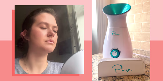 woman using facial steamer