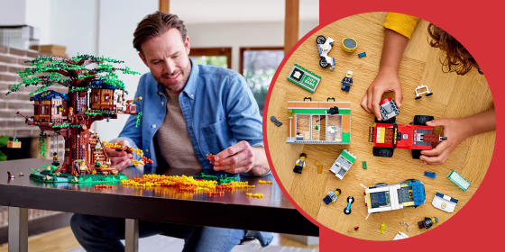 Man and child building lego sets