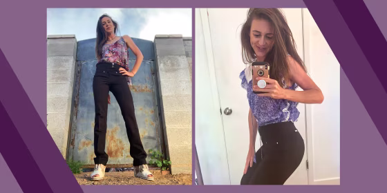 Woman wearing black slimming dress pants