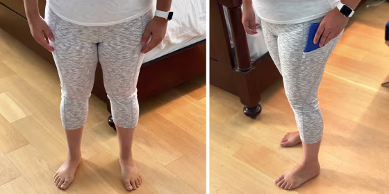 woman wearing tummy control gray leggings