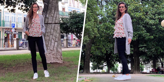 woman in park wearing gloria vanderbilt jeans