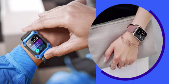 wrists wearing apple smart watch with different bands