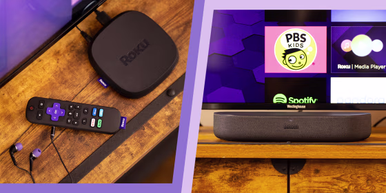 roku ultra and streambar speaker in front of tv