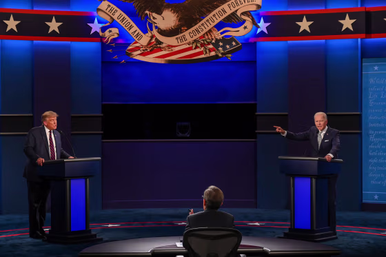 Image: President Donald Trump and Democratic Presidential candidate Joe Biden exchange arguments during the first presidential debate at Case Western Reserve University and Cleveland Clinic