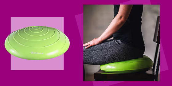 “Admittedly, the disc looks a little weird at first,” writes Claire Tighe, an associate producer for the NBC News and MSNBC podcast “Into America." But the Gaiam Balance Ball “is a solid work-around for what would otherwise be an expensive purchase: a new office chair.”