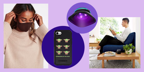 Otterbox Starwars Mandalorian collaboration; HoMedics UV Sanitizer; Burrow couch; coronavirus face masks from Banana Republic; Amazon Dash Shelf; new Adidas collaboration with Wolford athleisure workout clothes