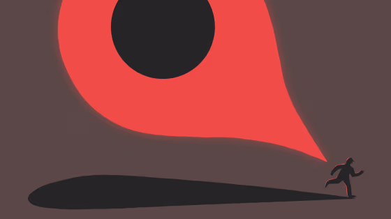 Illustration of person running from a geotag.