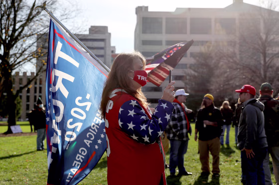 Image: People protest against election results in Lansing, Michigan
