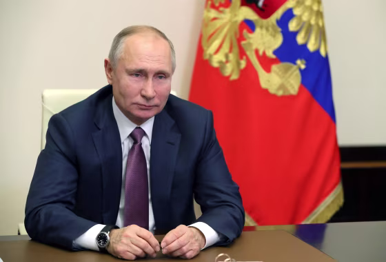 Image: Russian President Vladimir Putin holds an end of the year meeting with members of the government via a videoconference call at the Novo-Ogaryovo state residence outside Moscow