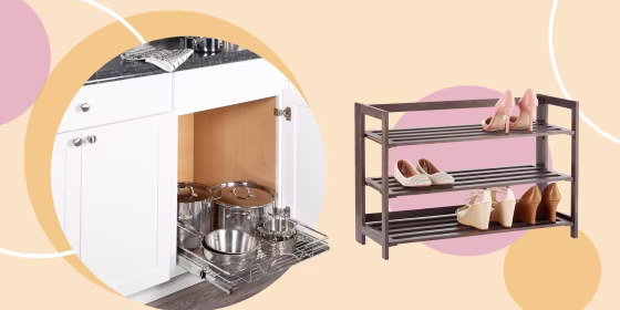 Illustration of drawers with pots and shoe rack