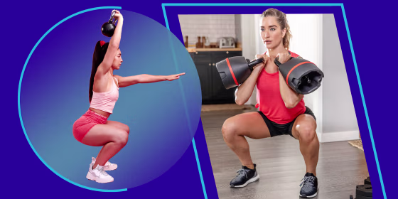 Illustration of a girl lifting a kettlebell and a woman lifting Bowflex kettlebell