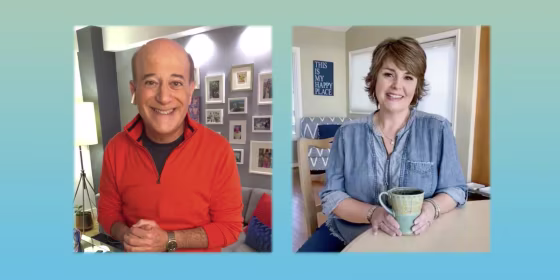 Illustration of Steve Greenberg  and Jill Bauer talking about how to keep your New Year Resolutions