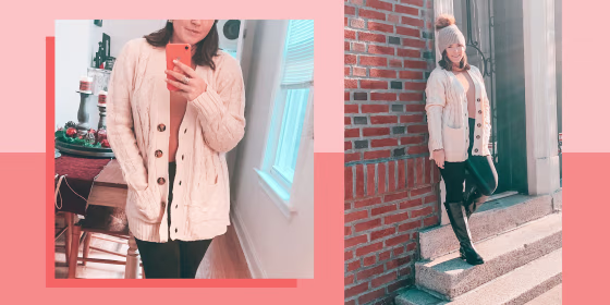 Casey DelBasso wearing the Pretty Garden Cardigan from Amazon