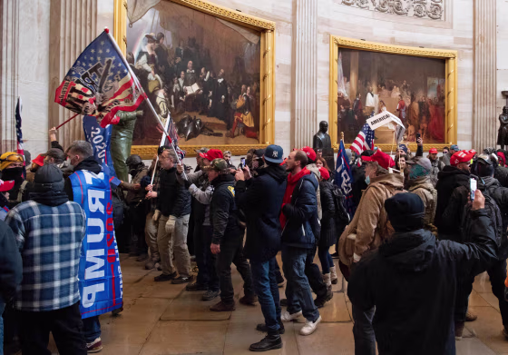 Supporters of President Donald Trump riot in the Capitol Rotunda on Jan. 6, 2021.