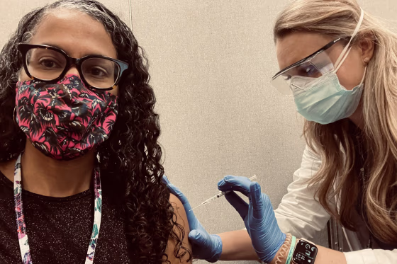 Dr. Eugenia C. South gets the first of her two Covid-19 vaccinations.