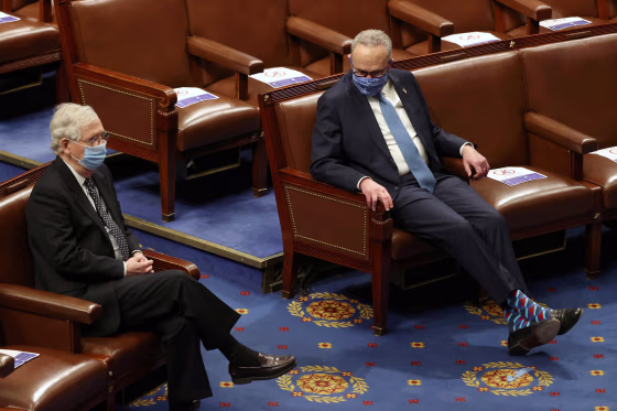 Image: Senate Majority Leader Mitch McConnell and Senate Democratic Leader Chuck Schumer are seen during a joint session of Congress.