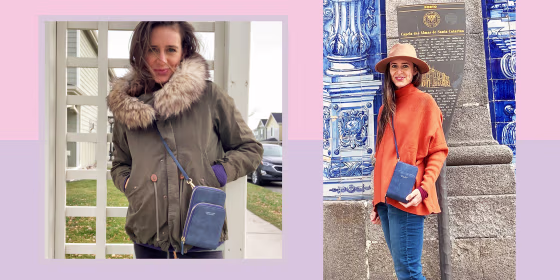 Illustration of Katie Jackson wearing a crossbody cell phone bag