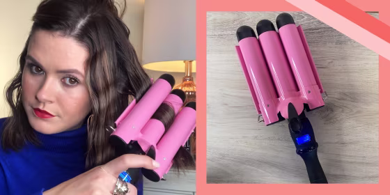 Woman using hair curler