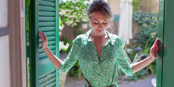 Woman wearing a green dress to celebrate St. Patrick's Day