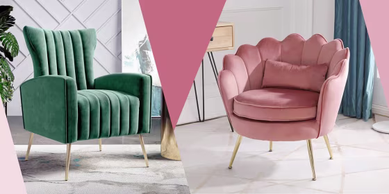 Illustration of the Handy Living Gloucester Channel Tufted Armchair in green from Target and the Modern Accent Velvet Chair in pink