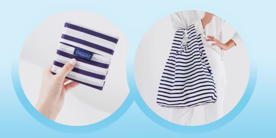 Image of the portable and reusable Sailor Stripe Bag bag