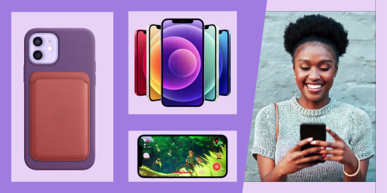 Illustration of the iPhone 12 and a Woman playing on an iPhone. A new iPhone 12 is launching this week. See iPhone 12 prices, purple iPhone 12 release date, and how to get the iPhone 12 Mini, iPhone 12 Pro and Pro Max.