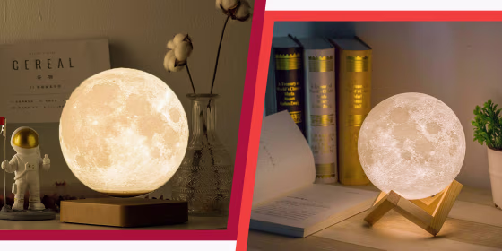 Illustration with two images of Moon lamps
