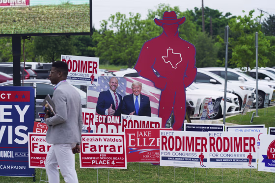 An early voting location opens in Mansfield, Texas on April 27, 2021.