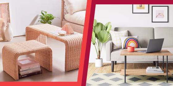 Illustration of the Marisol Coffee Table and Room Essentials Wood and Metal Coffee Table