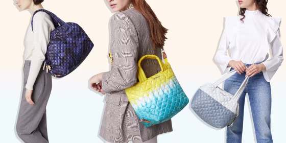 Illustration of three Woman wearing different sizes and colors of the MZ Wallace Sutton bag