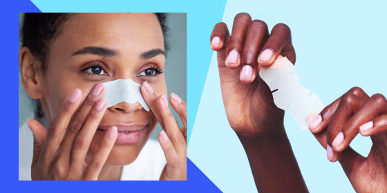 Pore strip for nose, pore strip for chin and pore strip for forehead to remove blackheads on the face of a woman. Shop the best pore strips of 2021 and learn how pore strips work. Dermatologists share the best pore strips from Biore, Neutrogena, Peace Out