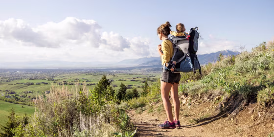 A mother and her son out hiking