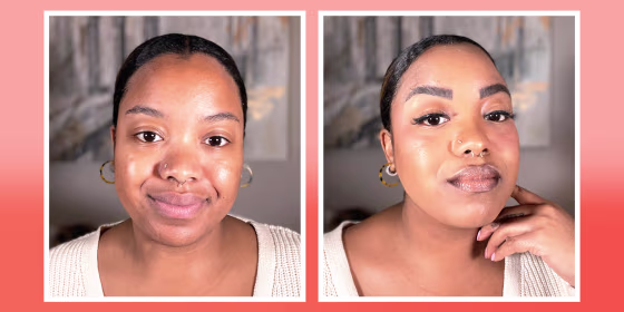 Before and After photos of Jess Sims wearing the $6 Elf Camo Concealer
