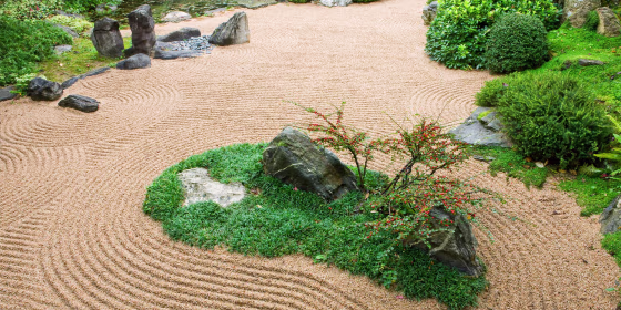 View of a backyard Zen Garden
