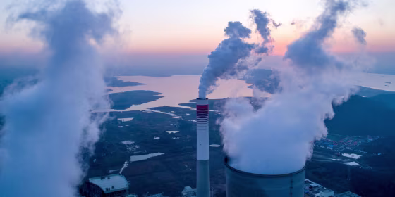 Detail of a modern power plant fueled with coal and biomass