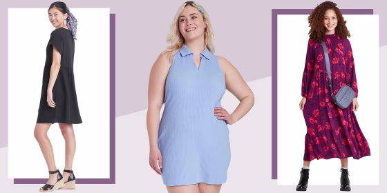Illustration of three Woman wearing a blue short dress from Target