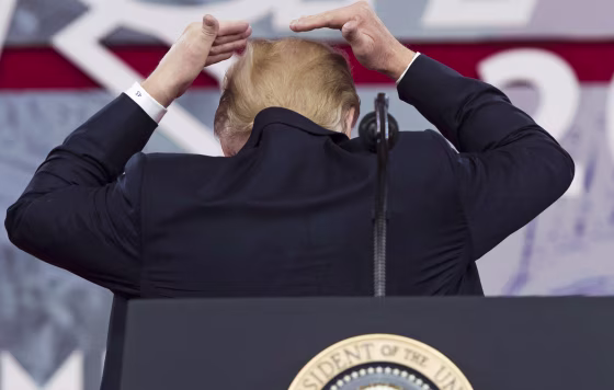 President Donald Trump speaks about his hair during the 2018 Conservative Political Action Conference in Maryland.
