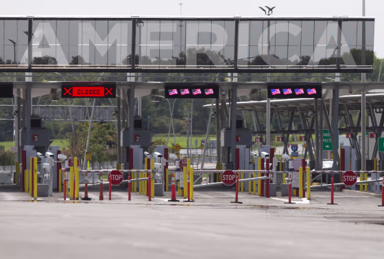 Entry lanes remain closed at the Canada-U.S. border in Saint-Bernard-de-Lacolle, Quebec, on Sept. 16, 2020.