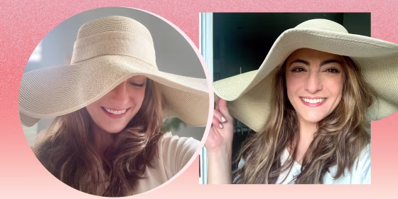 Illustration of Editor Danielle Murphy wearing a floppy sun hat from Amazon