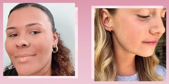 Two different Writers waring gold hoop earrings from Amazon