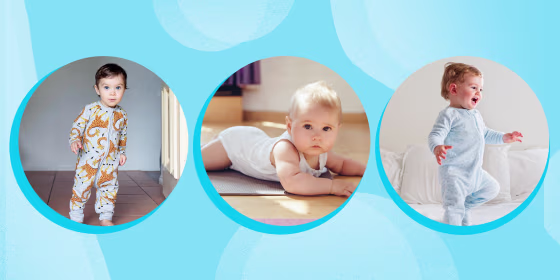 Three images of cute babies wearing different onesies