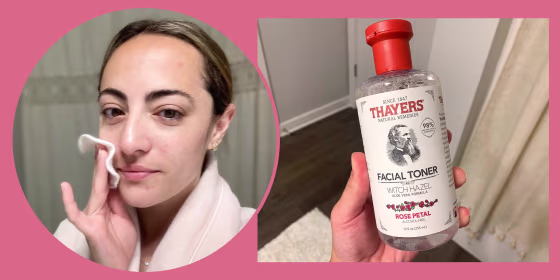 Writer Danielle Murphy in two images using Thayers Facia Toner