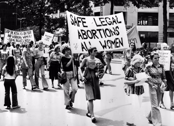 Women take part in a demonstration in New York demanding safe legal abortions for all women in 1977.