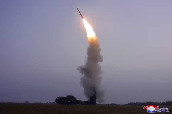 A launch that North Korea claim to be the test firing a newly developed anti-aircraft missile in North Korea, on Sept. 30, 2021.