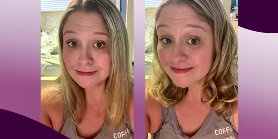 Before and after image of Writer Terri Peters, after using the Dyson Airwrap